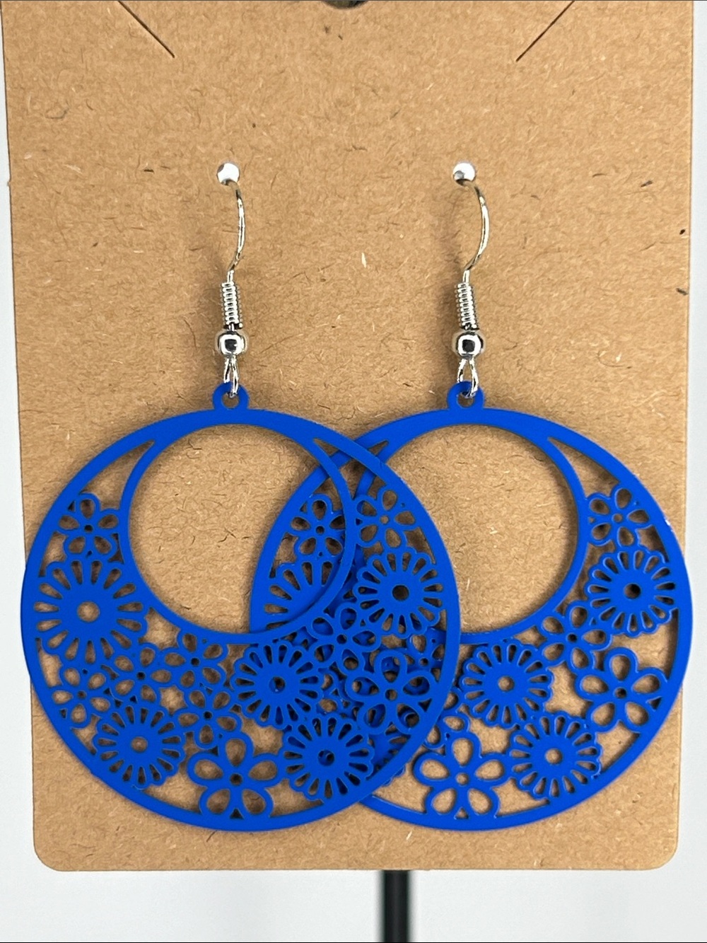 Blue Floral Filigree Hoop Earrings Fashion Jewelry Lightweight